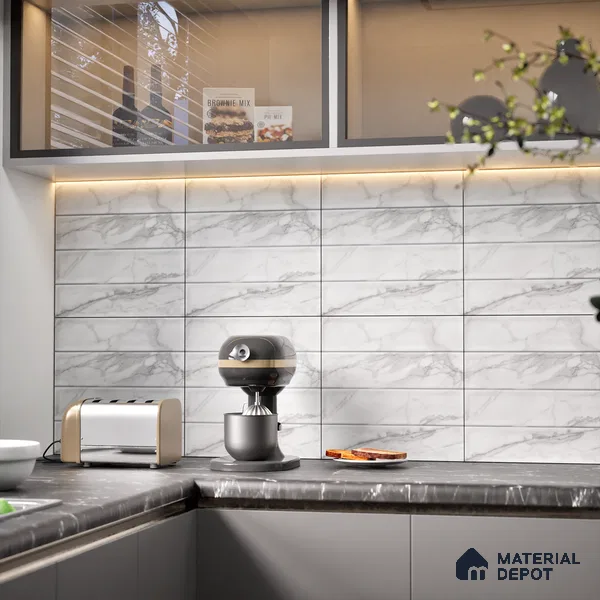 Faux Subway Wall Tile TL 08503 1 ft x 1 ft Glue Matte Finish Ceramic Tile - 10 mm | Suitable for Kitchen, Bathroom & Dining Area | Please Expect a Slight Variation of Pattern