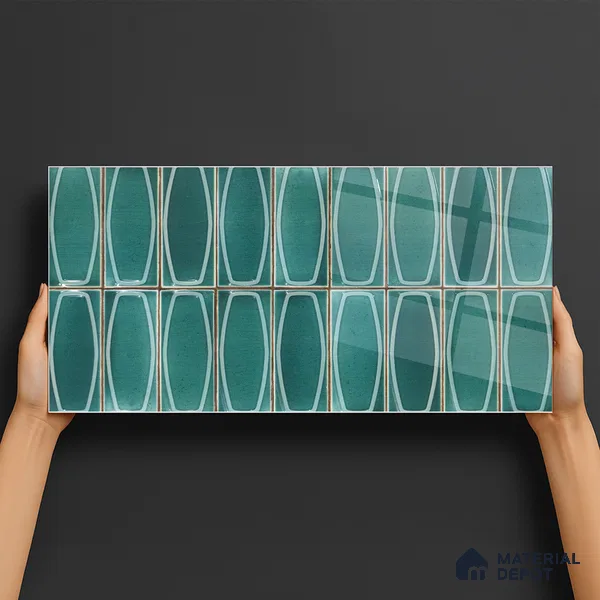 Faux Subway Wall Tile TL 05379 C Miraq Chester Jade Green 2 ft x 1 ft Ceramic Glossy Finish - 8 mm | Suitable For Kitchen, Bathroom Walls and Backsplashes | Please Expect a Slight Variation of Pattern (Sample)