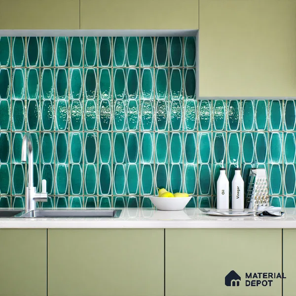 Faux Subway Wall Tile TL 05379 C Miraq Chester Jade Green 2 ft x 1 ft Ceramic Glossy Finish - 8 mm | Suitable For Kitchen, Bathroom Walls and Backsplashes | Please Expect a Slight Variation of Pattern (Sample)