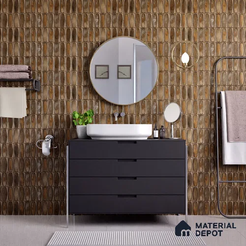 Faux Subway Wall Tile TL 05379 E Miraq Chester Rustic Brown 2 ft x 1 ft Ceramic Matte Finish - 8 mm | Suitable For Kitchen, Bathroom Walls and Backsplashes | Please Expect a Slight Variation of Pattern