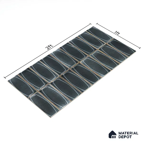 Faux Subway Wall Tile TL 05379 Miraq Chester Ash Black 2 ft x 1 ft Ceramic Glossy Finish - 8 mm | Suitable For Kitchen, Bathroom Walls and Backsplashes (Sample)