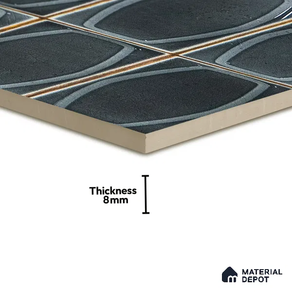 Faux Subway Wall Tile TL 05379 Miraq Chester Ash Black 2 ft x 1 ft Ceramic Glossy Finish - 8 mm | Suitable For Kitchen, Bathroom Walls and Backsplashes (Sample)