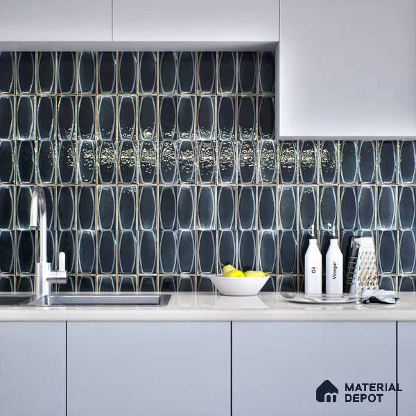 Faux Subway Wall Tile TL 05379 Miraq Chester Ash Black 2 ft x 1 ft Ceramic Glossy Finish - 8 mm | Suitable For Kitchen, Bathroom Walls and Backsplashes (Sample)
