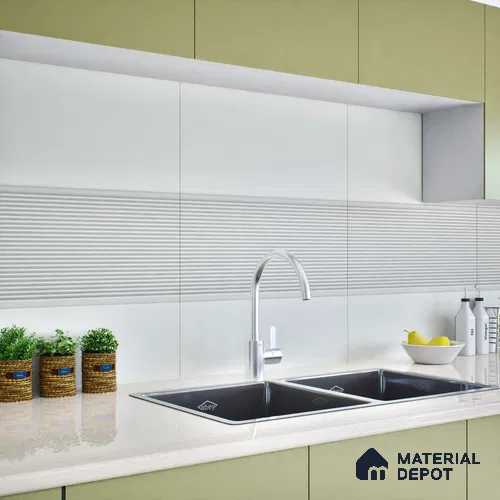 Faux Subway Wall Tile TL 05383 B Miraq Liner Arctic White 2 ft x 1 ft Ceramic Matte Finish - 8 mm | Suitable For Kitchen, Bathroom Walls and Backsplashes | Please Expect a Slight Variation of Pattern
