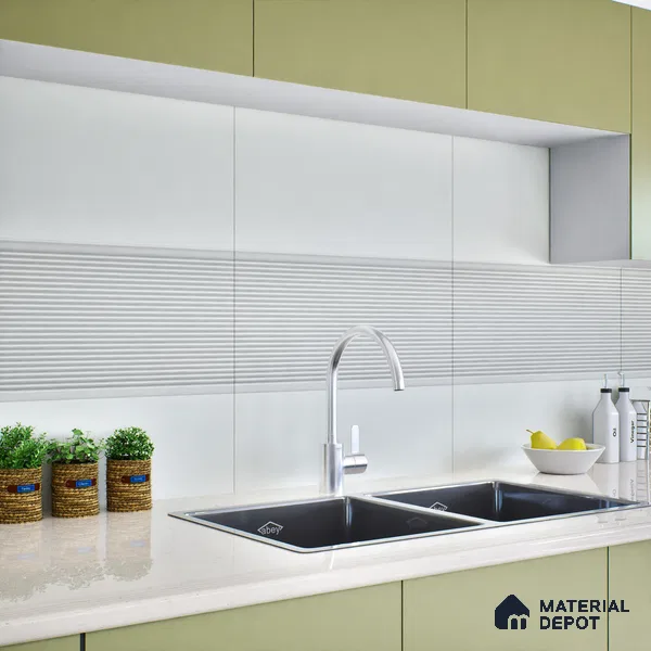 Faux Subway Wall Tile TL 05383 B Miraq Liner Arctic White 2 ft x 1 ft Ceramic Matte Finish - 8 mm | Suitable For Kitchen, Bathroom Walls and Backsplashes | Please Expect a Slight Variation of Pattern