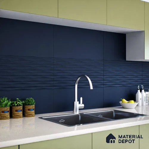 Plain Wall Tile TL 05383 F Miraq Plain Deep Blue 2 ft x 1 ft Ceramic Matte Finish - 8 mm | Suitable For Kitchen, Bathroom Walls and Backsplashes | Please Expect a Slight Variation of Pattern