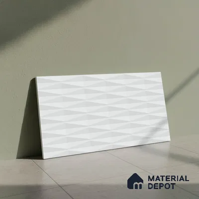Faux Subway Wall Tile TL 05383 Miraq Diamond Arctic White 2 ft x 1 ft Ceramic Matte Finish - 8 mm | Suitable For Kitchen, Bathroom Walls and Backsplashes | Please Expect a Slight Variation of Pattern (Sample)