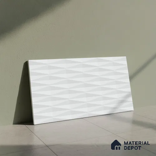 Faux Subway Wall Tile TL 05383 Miraq Diamond Arctic White 2 ft x 1 ft Ceramic Matte Finish - 8 mm | Suitable For Kitchen, Bathroom Walls and Backsplashes | Please Expect a Slight Variation of Pattern