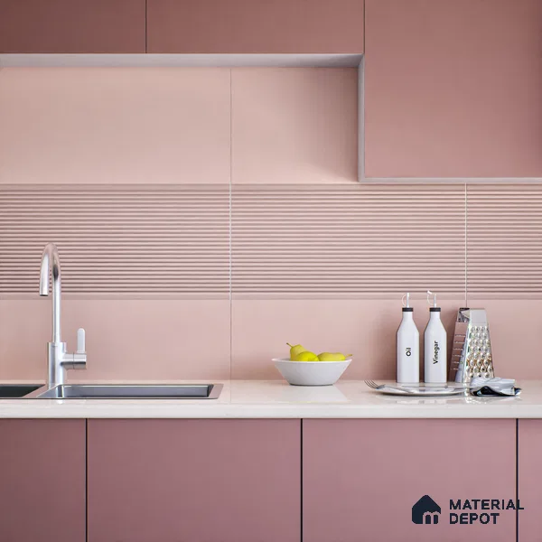 Faux Subway Wall Tile TL 05383 H Miraq Liner Pink 2 ft x 1 ft Ceramic Matte Finish - 8 mm | Suitable For Kitchen, Bathroom Walls and Backsplashes (Sample)