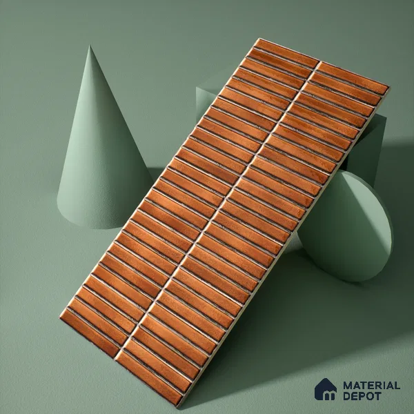 Faux Subway Wall Tile TL 05376 B Miraq Kitkat Terracotta 2 ft x 1 ft Ceramic Glossy Finish - 8 mm | Suitable For Kitchen, Bathroom Walls and Backsplashes | Please Expect a Slight Variation of Pattern (Sample)