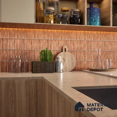 Faux Subway Wall Tile TL 05376 B Miraq Kitkat Terracotta 2 ft x 1 ft Ceramic Glossy Finish - 8 mm | Suitable For Kitchen, Bathroom Walls and Backsplashes | Please Expect a Slight Variation of Pattern (Sample)
