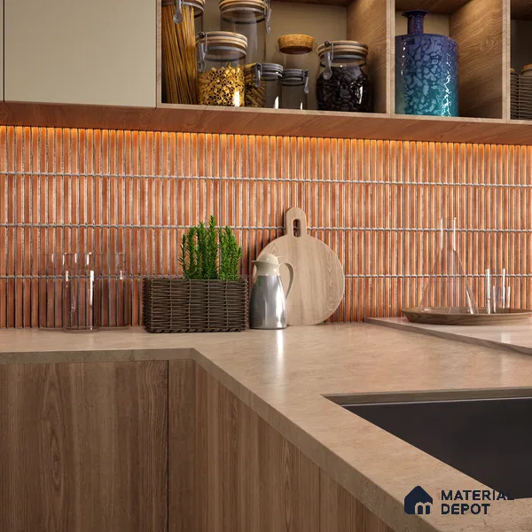 Faux Subway Wall Tile TL 05376 B Miraq Kitkat Terracotta 2 ft x 1 ft Ceramic Glossy Finish - 8 mm | Suitable For Kitchen, Bathroom Walls and Backsplashes | Please Expect a Slight Variation of Pattern (Sample)
