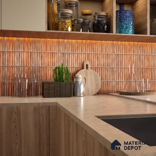 Faux Subway Wall Tile TL 05376 B Miraq Kitkat Terracotta 2 ft x 1 ft Ceramic Glossy Finish - 8 mm | Suitable For Kitchen, Bathroom Walls and Backsplashes | Please Expect a Slight Variation of Pattern