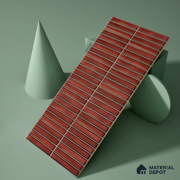 Faux Subway Wall Tile TL 05376 C Miraq Kitkat Maroon 2 ft x 1 ft Ceramic Glossy Finish - 8 mm | Suitable For Kitchen, Bathroom Walls and Backsplashes | Please Expect a Slight Variation of Pattern