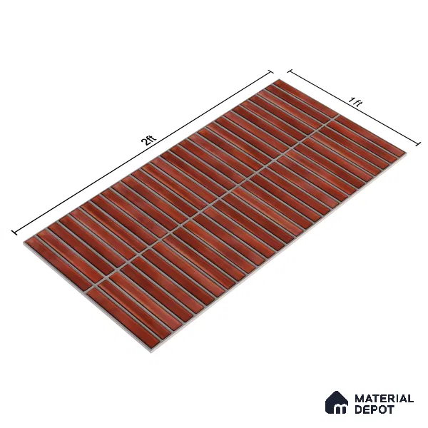 Faux Subway Wall Tile TL 05376 C Miraq Kitkat Maroon 2 ft x 1 ft Ceramic Glossy Finish - 8 mm | Suitable For Kitchen, Bathroom Walls and Backsplashes | Please Expect a Slight Variation of Pattern