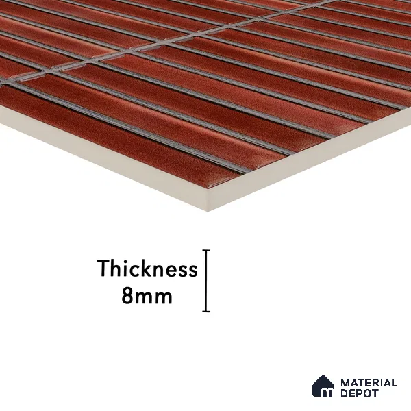 Faux Subway Wall Tile TL 05376 C Miraq Kitkat Maroon 2 ft x 1 ft Ceramic Glossy Finish - 8 mm | Suitable For Kitchen, Bathroom Walls and Backsplashes | Please Expect a Slight Variation of Pattern