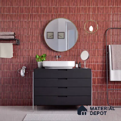 Faux Subway Wall Tile TL 05376 C Miraq Kitkat Maroon 2 ft x 1 ft Ceramic Glossy Finish - 8 mm | Suitable For Kitchen, Bathroom Walls and Backsplashes | Please Expect a Slight Variation of Pattern