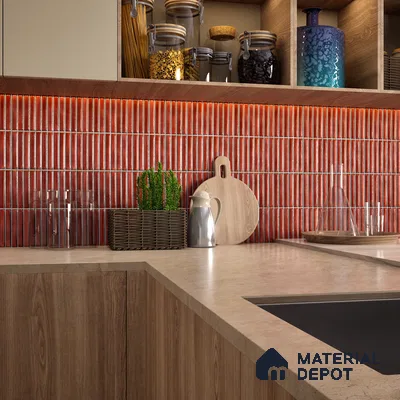 Faux Subway Wall Tile TL 05376 C Miraq Kitkat Maroon 2 ft x 1 ft Ceramic Glossy Finish - 8 mm | Suitable For Kitchen, Bathroom Walls and Backsplashes | Please Expect a Slight Variation of Pattern