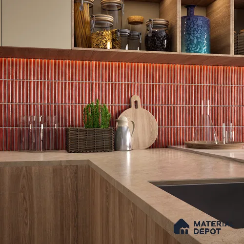 Faux Subway Wall Tile TL 05376 C Miraq Kitkat Maroon 2 ft x 1 ft Ceramic Glossy Finish - 8 mm | Suitable For Kitchen, Bathroom Walls and Backsplashes | Please Expect a Slight Variation of Pattern