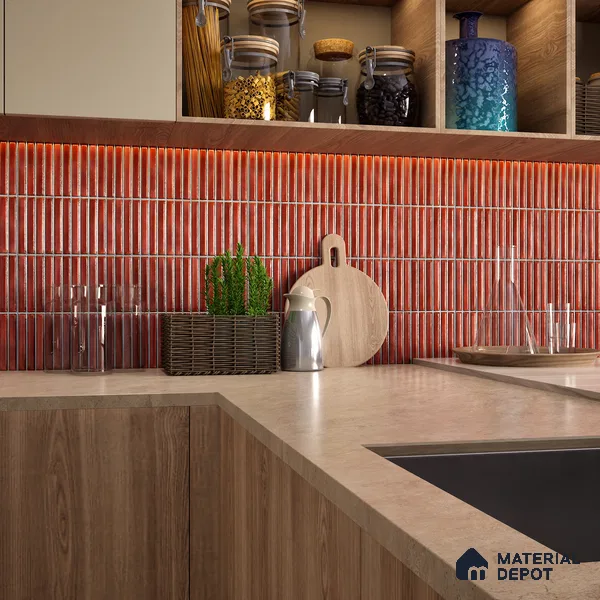 Faux Subway Wall Tile TL 05376 C Miraq Kitkat Maroon 2 ft x 1 ft Ceramic Glossy Finish - 8 mm | Suitable For Kitchen, Bathroom Walls and Backsplashes | Please Expect a Slight Variation of Pattern