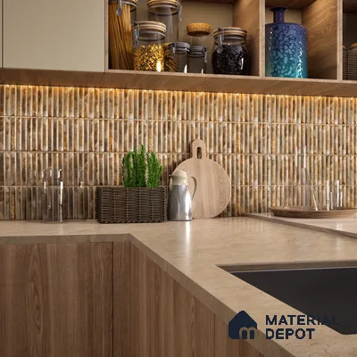 Faux Subway Wall Tile TL 05376 D Miraq Kitkat Crystal Beige 2 ft x 1 ft Ceramic Glossy Finish - 8 mm | Suitable For Kitchen, Bathroom Walls and Backsplashes | Please Expect a Slight Variation of Pattern (Sample)