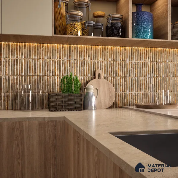 Faux Subway Wall Tile TL 05376 D Miraq Kitkat Crystal Beige 2 ft x 1 ft Ceramic Glossy Finish - 8 mm | Suitable For Kitchen, Bathroom Walls and Backsplashes | Please Expect a Slight Variation of Pattern (Sample)