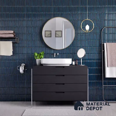 Faux Subway Wall Tile TL 05376 E Miraq Kitkat Azure Blue 2 ft x 1 ft Ceramic Glossy Finish - 8 mm | Suitable For Kitchen, Bathroom Walls and Backsplashes | Please Expect a Slight Variation of Pattern (Sample)
