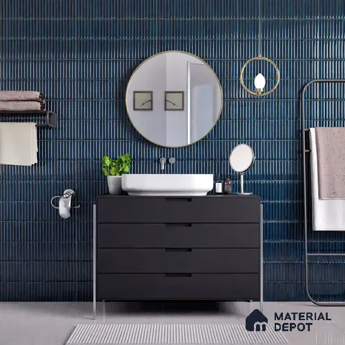 Faux Subway Wall Tile TL 05376 E Miraq Kitkat Azure Blue 2 ft x 1 ft Ceramic Glossy Finish - 8 mm | Suitable For Kitchen, Bathroom Walls and Backsplashes | Please Expect a Slight Variation of Pattern