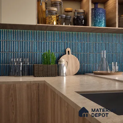 Faux Subway Wall Tile TL 05376 E Miraq Kitkat Azure Blue 2 ft x 1 ft Ceramic Glossy Finish - 8 mm | Suitable For Kitchen, Bathroom Walls and Backsplashes | Please Expect a Slight Variation of Pattern (Sample)