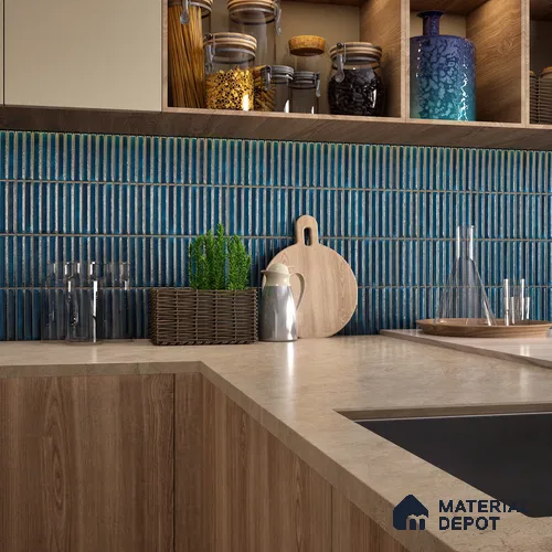 Faux Subway Wall Tile TL 05376 E Miraq Kitkat Azure Blue 2 ft x 1 ft Ceramic Glossy Finish - 8 mm | Suitable For Kitchen, Bathroom Walls and Backsplashes | Please Expect a Slight Variation of Pattern