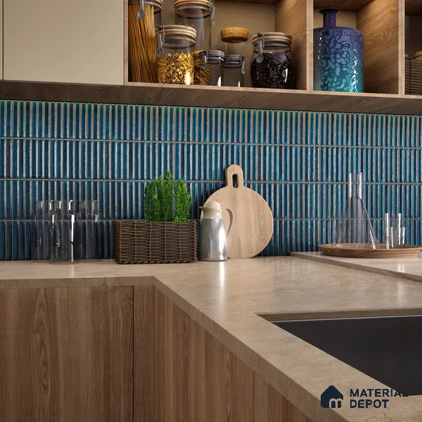 Faux Subway Wall Tile TL 05376 E Miraq Kitkat Azure Blue 2 ft x 1 ft Ceramic Glossy Finish - 8 mm | Suitable For Kitchen, Bathroom Walls and Backsplashes | Please Expect a Slight Variation of Pattern (Sample)