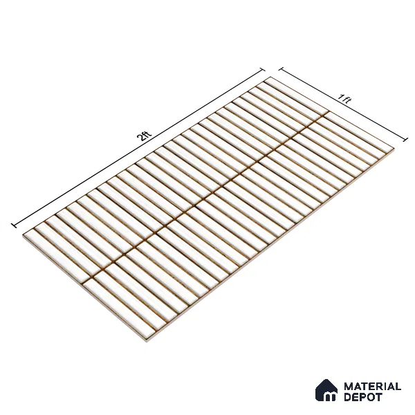 Faux Subway Wall Tile TL 05376 Miraq Kitkat Ice White 2 ft x 1 ft Ceramic Glossy Finish - 8 mm | Suitable For Kitchen, Bathroom Walls and Backsplashes | Please Expect a Slight Variation of Pattern (Sample)