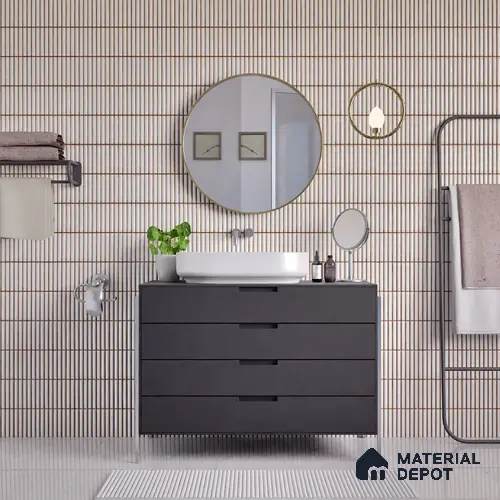 Faux Subway Wall Tile TL 05376 Miraq Kitkat Ice White 2 ft x 1 ft Ceramic Glossy Finish - 8 mm | Suitable For Kitchen, Bathroom Walls and Backsplashes | Please Expect a Slight Variation of Pattern