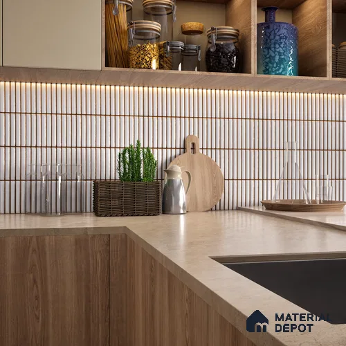 Faux Subway Wall Tile TL 05376 Miraq Kitkat Ice White 2 ft x 1 ft Ceramic Glossy Finish - 8 mm | Suitable For Kitchen, Bathroom Walls and Backsplashes | Please Expect a Slight Variation of Pattern