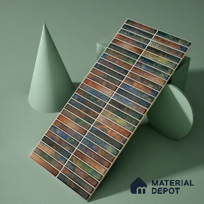 Faux Subway Wall Tile TL 05376 G Miraq KitKat Multi 2 ft x 1 ft Ceramic Glossy Finish - 8 mm | Suitable For Kitchen, Bathroom Walls and Backsplashes | Please Expect a Slight Variation of Pattern (Sample)