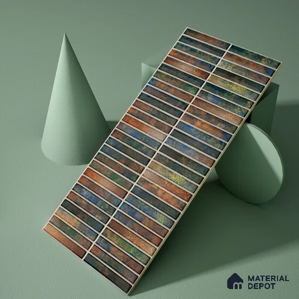 Faux Subway Wall Tile TL 05376 G Miraq KitKat Multi 2 ft x 1 ft Ceramic Glossy Finish - 8 mm | Suitable For Kitchen, Bathroom Walls and Backsplashes | Please Expect a Slight Variation of Pattern (Sample)