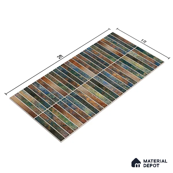 Faux Subway Wall Tile TL 05376 G Miraq KitKat Multi 2 ft x 1 ft Ceramic Glossy Finish - 8 mm | Suitable For Kitchen, Bathroom Walls and Backsplashes | Please Expect a Slight Variation of Pattern (Sample)