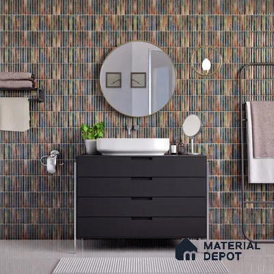 Faux Subway Wall Tile TL 05376 G Miraq KitKat Multi 2 ft x 1 ft Ceramic Glossy Finish - 8 mm | Suitable For Kitchen, Bathroom Walls and Backsplashes | Please Expect a Slight Variation of Pattern (Sample)