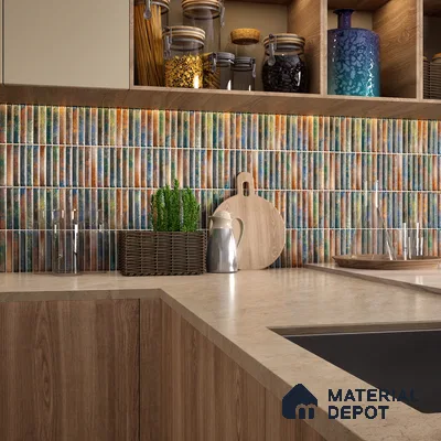 Faux Subway Wall Tile TL 05376 G Miraq KitKat Multi 2 ft x 1 ft Ceramic Glossy Finish - 8 mm | Suitable For Kitchen, Bathroom Walls and Backsplashes | Please Expect a Slight Variation of Pattern (Sample)