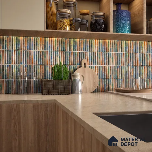Faux Subway Wall Tile TL 05376 G Miraq KitKat Multi 2 ft x 1 ft Ceramic Glossy Finish - 8 mm | Suitable For Kitchen, Bathroom Walls and Backsplashes | Please Expect a Slight Variation of Pattern
