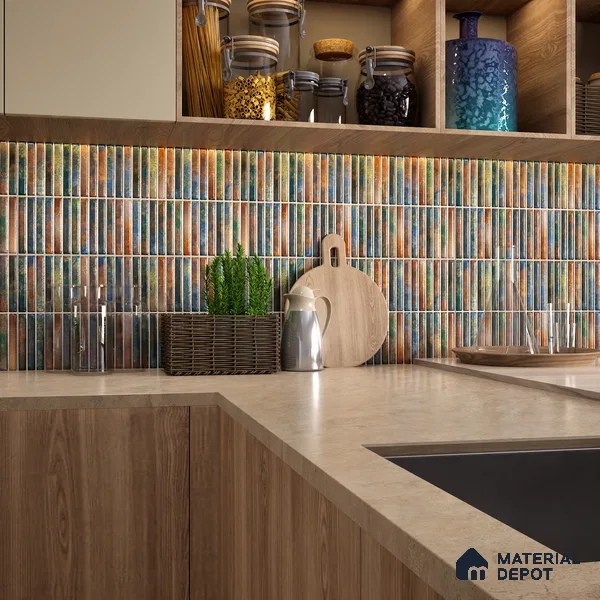 Faux Subway Wall Tile TL 05376 G Miraq KitKat Multi 2 ft x 1 ft Ceramic Glossy Finish - 8 mm | Suitable For Kitchen, Bathroom Walls and Backsplashes | Please Expect a Slight Variation of Pattern (Sample)