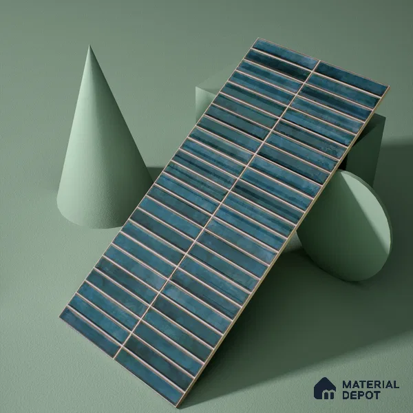 Faux Subway Wall Tile TL 05376 H Miraq Kitkat Turquoise Green 2 ft x 1 ft Ceramic Glossy Finish - 8 mm | Suitable For Kitchen, Bathroom Walls and Backsplashes | Please Expect a Slight Variation of Pattern (Sample)