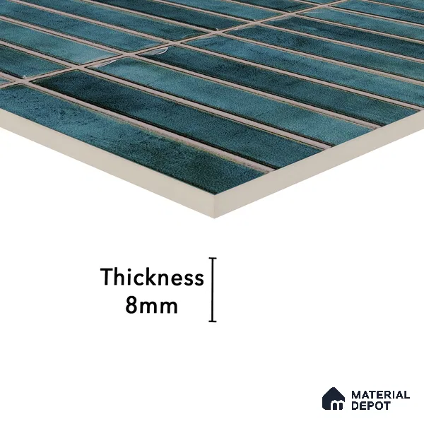 Faux Subway Wall Tile TL 05376 H Miraq Kitkat Turquoise Green 2 ft x 1 ft Ceramic Glossy Finish - 8 mm | Suitable For Kitchen, Bathroom Walls and Backsplashes | Please Expect a Slight Variation of Pattern (Sample)