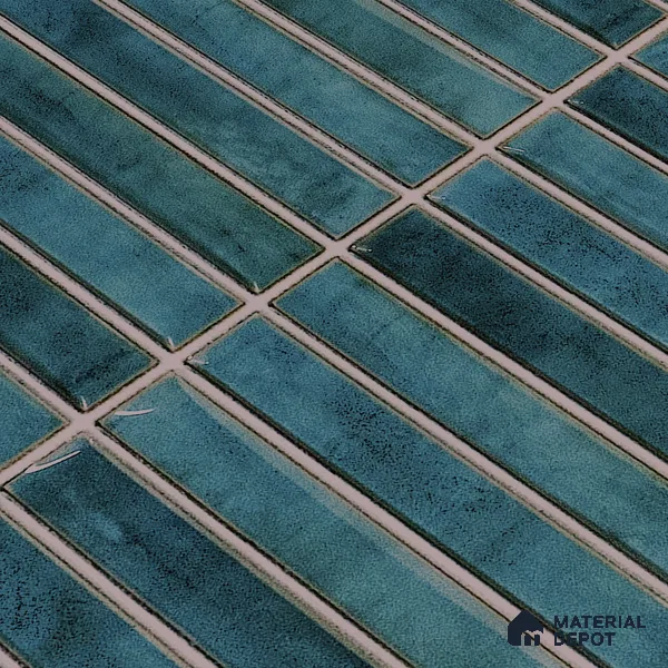 Faux Subway Wall Tile TL 05376 H Miraq Kitkat Turquoise Green 2 ft x 1 ft Ceramic Glossy Finish - 8 mm | Suitable For Kitchen, Bathroom Walls and Backsplashes | Please Expect a Slight Variation of Pattern (Sample)