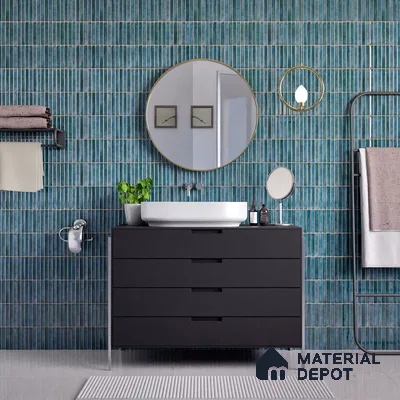 Faux Subway Wall Tile TL 05376 H Miraq Kitkat Turquoise Green 2 ft x 1 ft Ceramic Glossy Finish - 8 mm | Suitable For Kitchen, Bathroom Walls and Backsplashes | Please Expect a Slight Variation of Pattern (Sample)