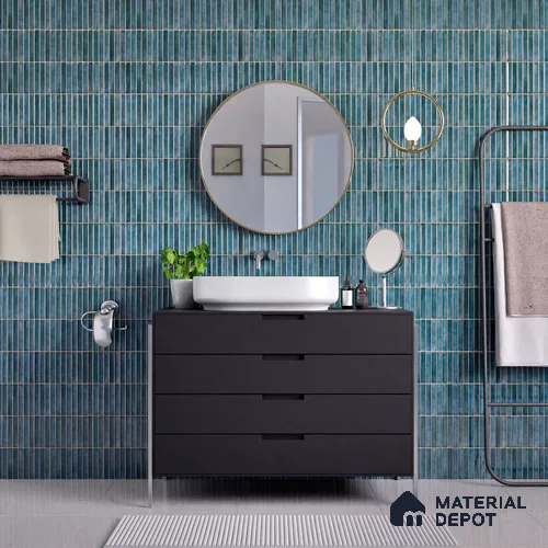 Faux Subway Wall Tile TL 05376 H Miraq Kitkat Turquoise Green 2 ft x 1 ft Ceramic Glossy Finish - 8 mm | Suitable For Kitchen, Bathroom Walls and Backsplashes | Please Expect a Slight Variation of Pattern