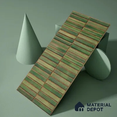 Faux Subway Wall Tile TL 05376 I Miraq Kitkat Forest Green 2 ft x 1 ft Ceramic Glossy Finish - 8 mm | Suitable For Kitchen, Bathroom Walls and Backsplashes | Please Expect a Slight Variation of Pattern (Sample)