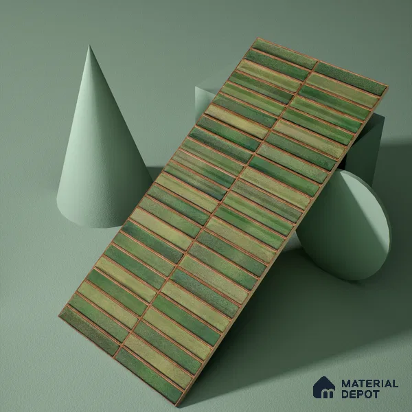 Faux Subway Wall Tile TL 05376 I Miraq Kitkat Forest Green 2 ft x 1 ft Ceramic Glossy Finish - 8 mm | Suitable For Kitchen, Bathroom Walls and Backsplashes | Please Expect a Slight Variation of Pattern (Sample)