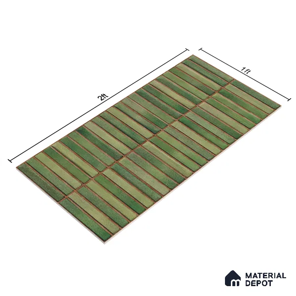 Faux Subway Wall Tile TL 05376 I Miraq Kitkat Forest Green 2 ft x 1 ft Ceramic Glossy Finish - 8 mm | Suitable For Kitchen, Bathroom Walls and Backsplashes | Please Expect a Slight Variation of Pattern (Sample)