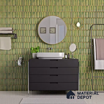Faux Subway Wall Tile TL 05376 I Miraq Kitkat Forest Green 2 ft x 1 ft Ceramic Glossy Finish - 8 mm | Suitable For Kitchen, Bathroom Walls and Backsplashes | Please Expect a Slight Variation of Pattern (Sample)